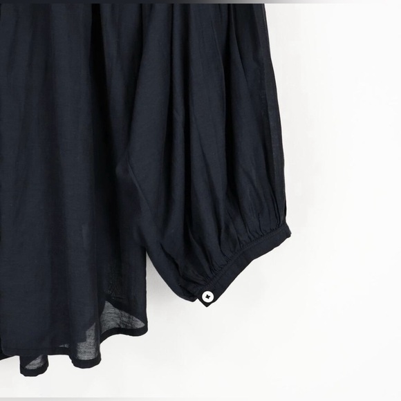 Madewell Shirred Crewneck Balloon Sleeve Button Up Peasant Blouse in Black, XXS - Picture 12 of 14